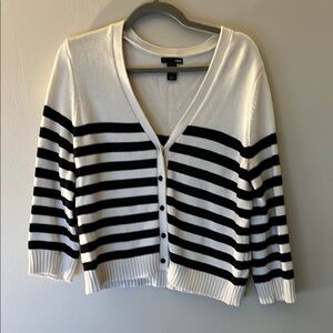 H&M Black and Cream Striped Cardigan Sweater